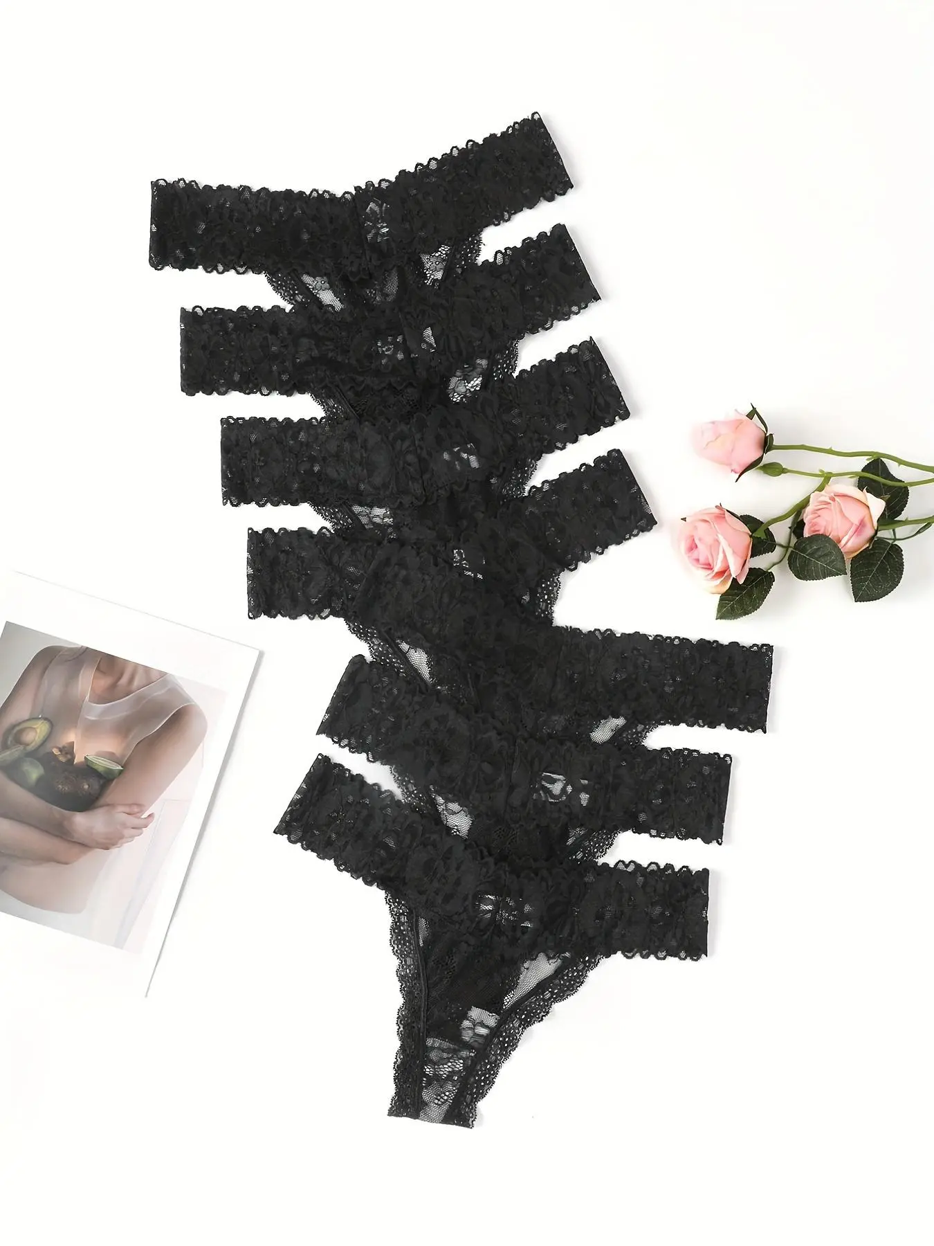 Women's 7pcs Solid Color Lace Panty, Casual Comfy Breathable Knicker for Daily Wear, Lace Underwear for Ladies, Ladies Underwear for All Seasons, Underwear for Women