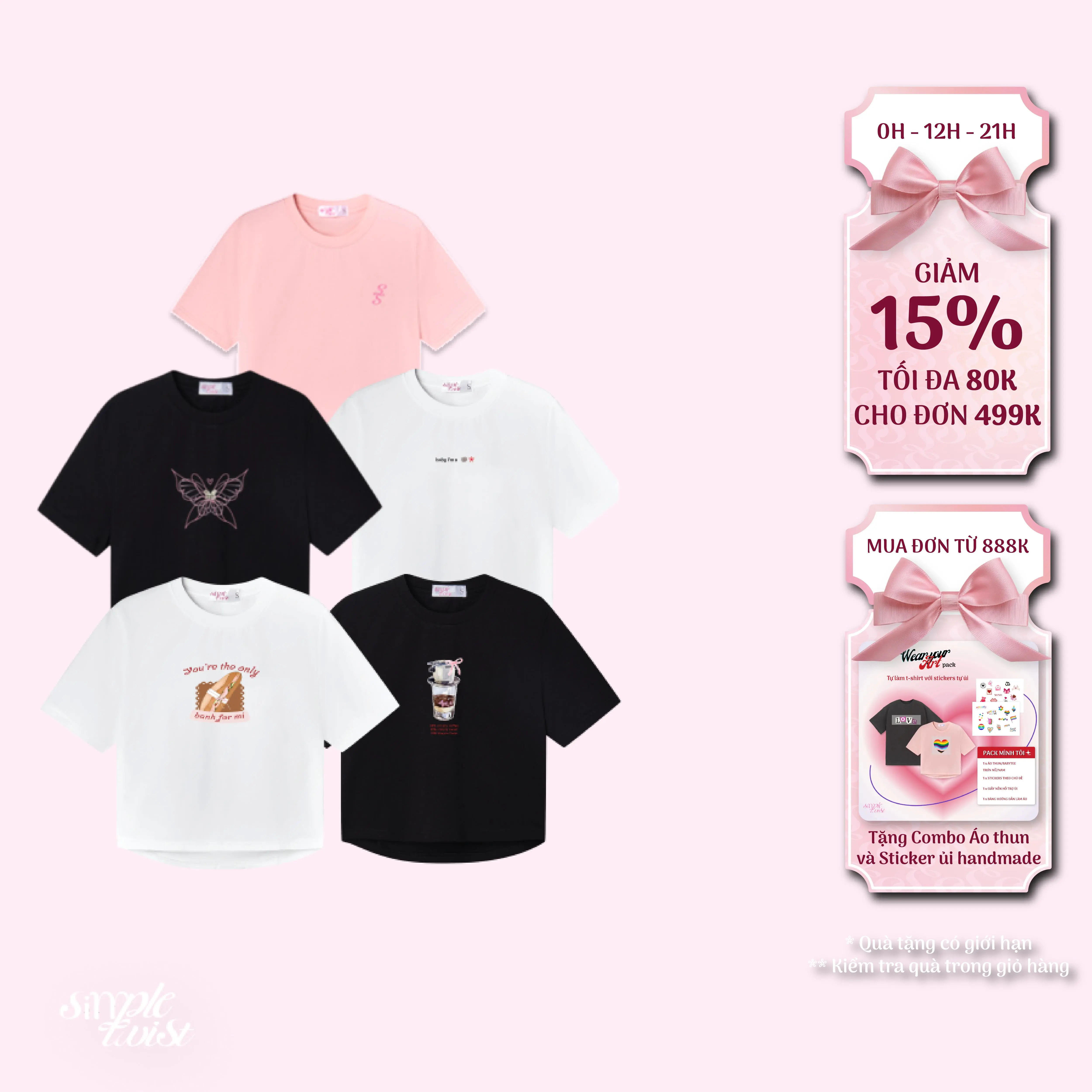 Simple Twist - Áo Thun Nữ, Áo Phông Unisex Nhiều Hoạ Tiết Cotton Top