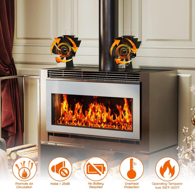 Wood Stove Fan, 6 Blade Wood Stove Fan with Magnetic Temperature Gauge, Quiet Operation Stove Fan, Home Appliances for Efficient Heat Circulation 5
