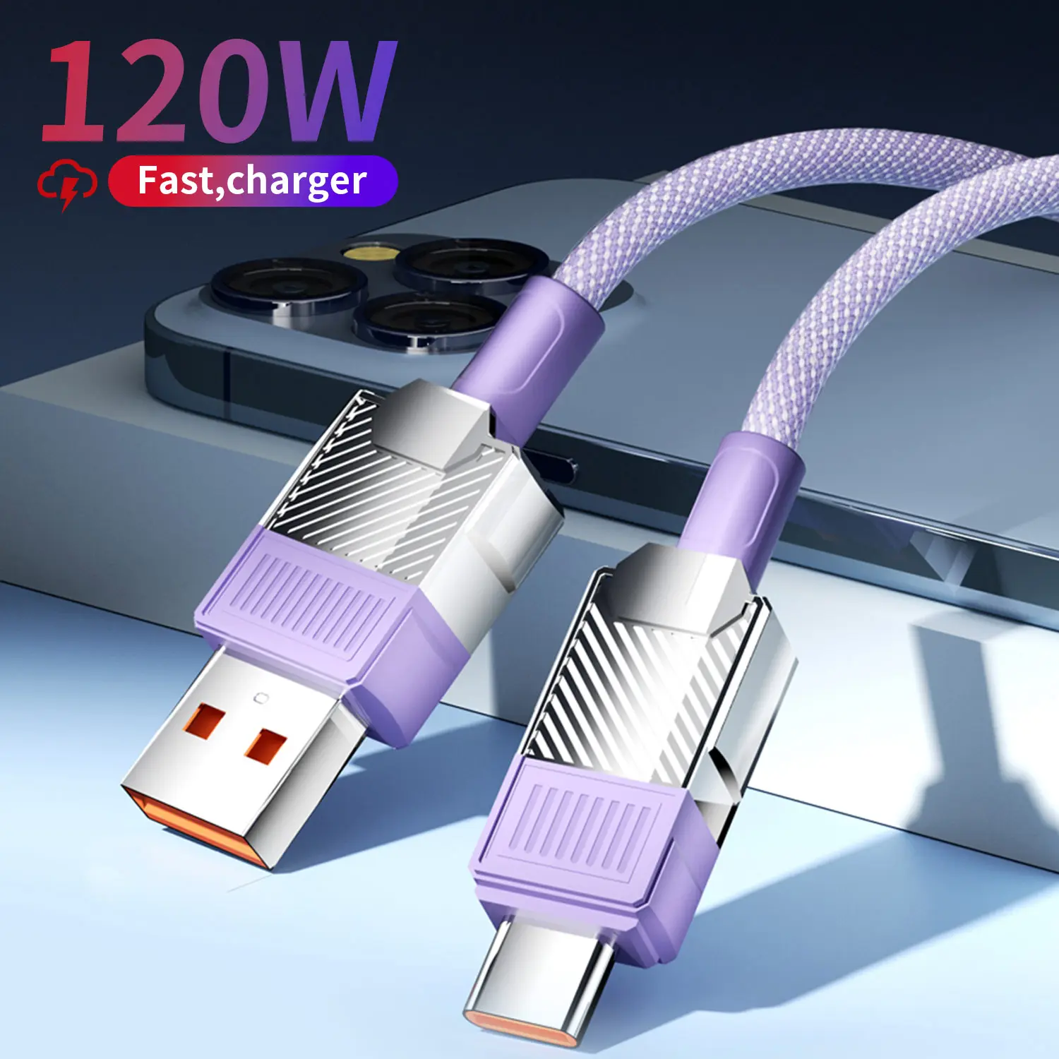 Cáp Dữ Liệu Bện Nylon, 120W, 6A, Sạc Nhanh, Cáp USB Type C, Cho Cổng TypeC, Dây Sạc Điện Thoại Di Động Dài 1M, Mới Năm 2024, [Thanh Toán Khi Nhận Hàng]
