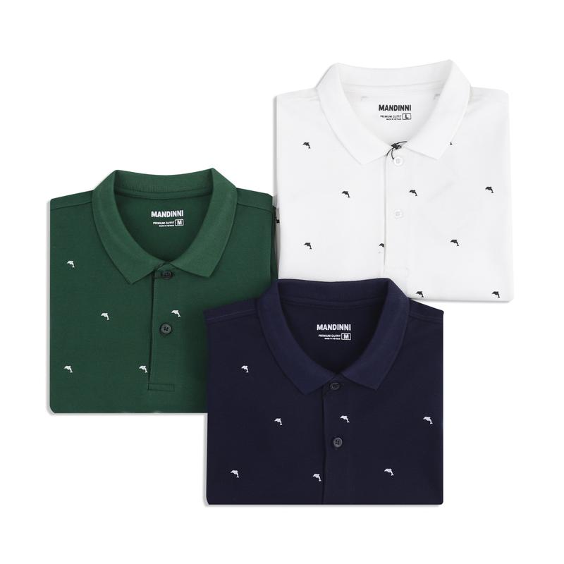  Áo Polo Nam Họa Tiết DOL MANDINNI Sợi Vải Dệt Mắt Chim Thoáng Mát Thiết Kế Trẻ Trung 