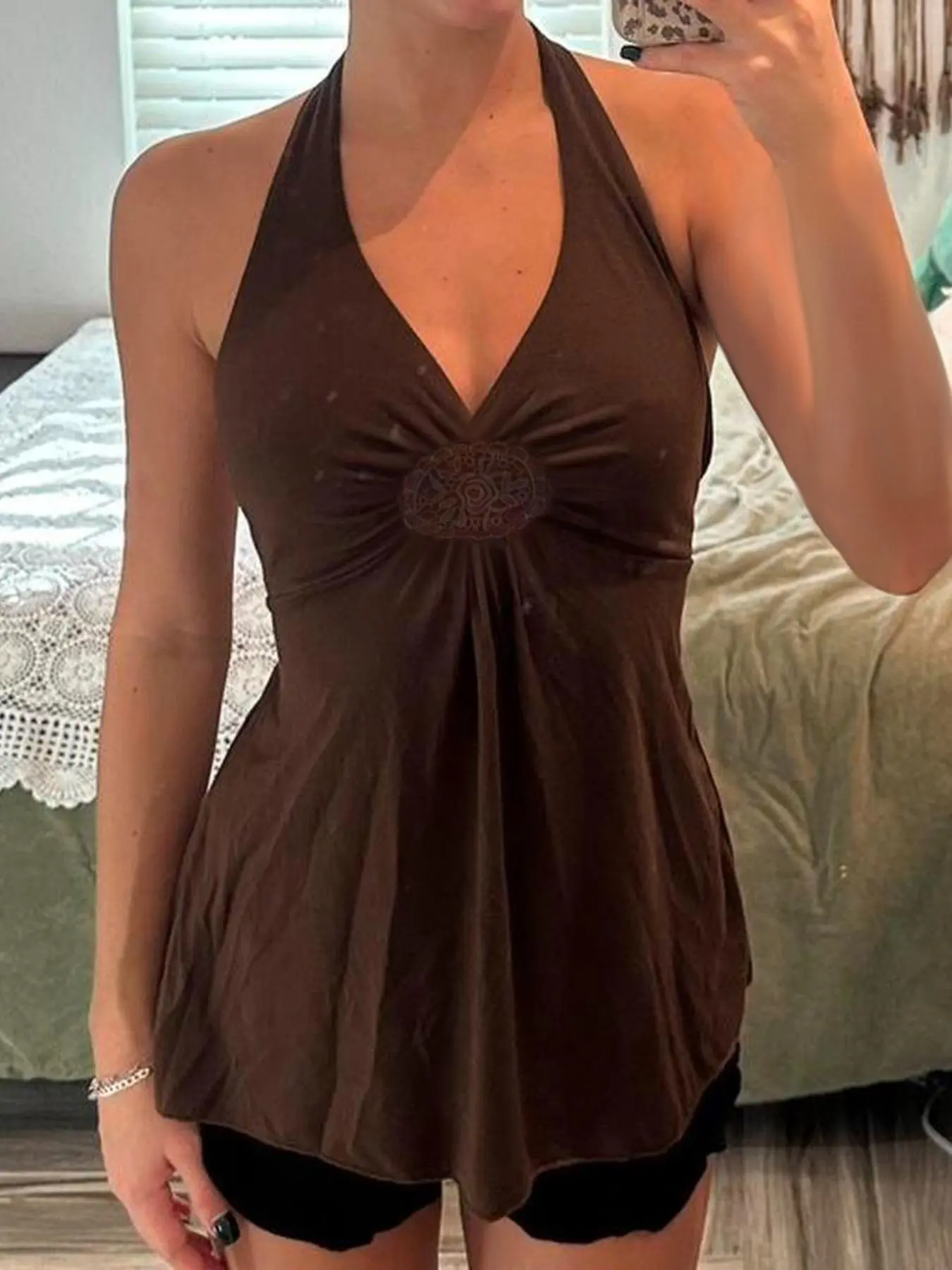 Women's Plain Backless Halter Top, Casual Sleeveless Top for Spring, Women's Clothing for Daily Wear