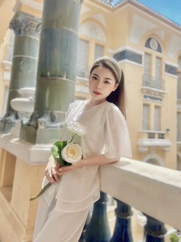 Nguyên Bộ Đồ Lam Đi Chùa -Mẫu Voan 2 lớp tay ngắn 1 Nữ Women Top-V1 5