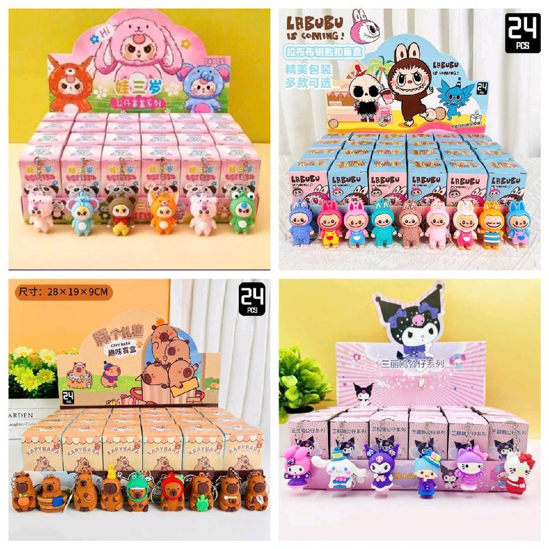 Blindbox hộp mù bí ẩn 24 chiếc móc khóa Baby Three, Labubu, Kuromi, Capy, Noel - Quà tặng trẻ em móc khóa trang trí phụ kiện dễ thương
