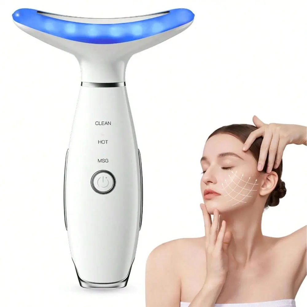 Rechargeable Facial & Neck Massager, 3 Color LED Light & Heating Mode Facial Massage Tool, Professional Facial Skin Care Tool for Women