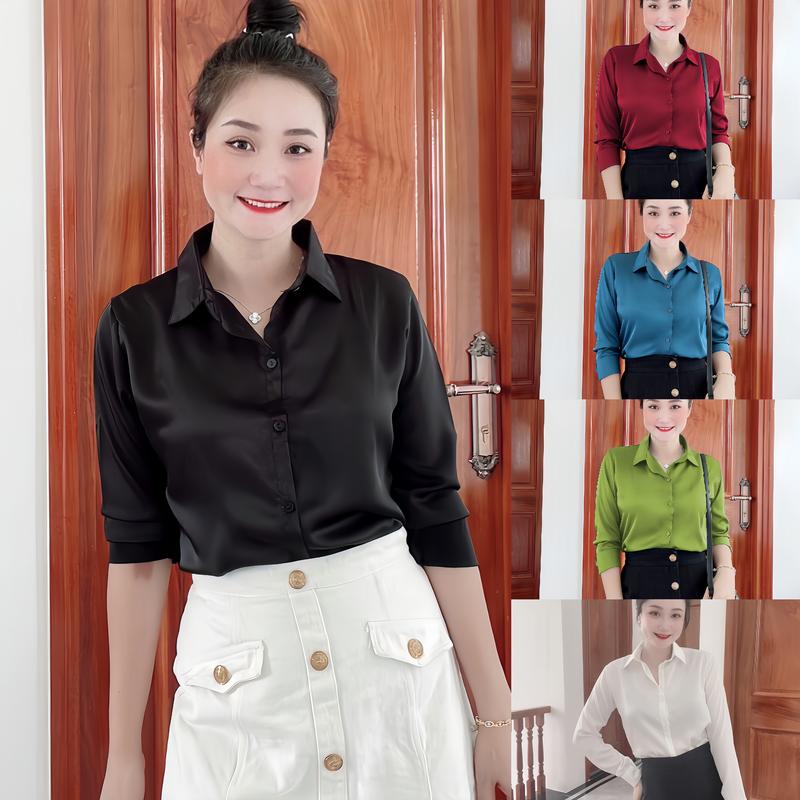 Áo sơ mi nữ lụa basic công sở tay dài, áo sơ mi nữ đẹp