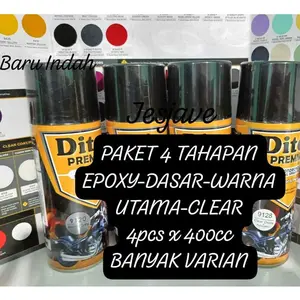 Paket Lengkap 4 Tahapan DITON PREMIUM ( Paketan isi 4 Kaleng 400ml : Epoxy-Dasar-WarnaUtama-Clear ) 4 pcs x 400cc