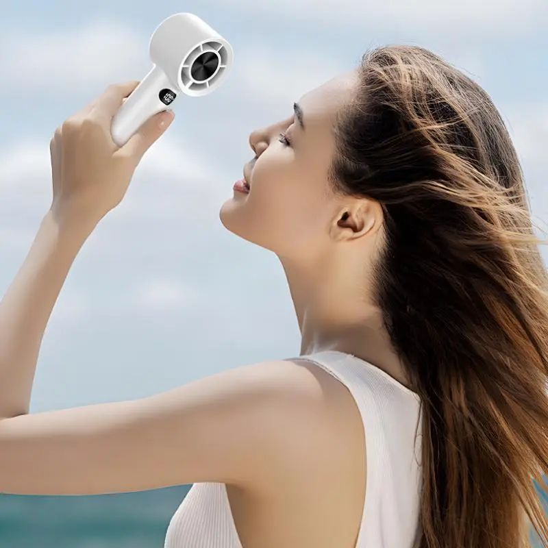 Adjustable Gear Handheld Fan with Built-in Hook, Rechargeable Fan with Digital Display, Portable Cooling Fan for Outdoor, Home, Office 2