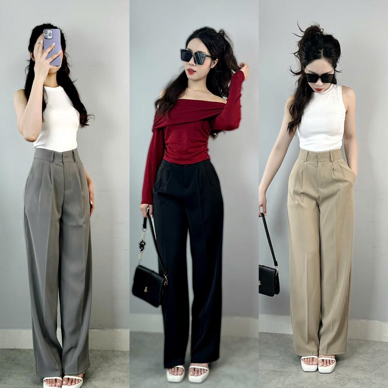 NQ NQ-JEANS Quần Suông Tây Có Túi Lưng Cao Cho Nữ Chất Vải Gold Nhật Dài 103 Và 115Cm SV17