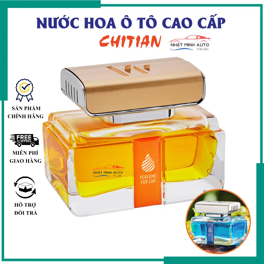 Nước hoa ô tô Chitian W nhập khẩu cao cấp, chiết xuất từ thiên nhiên dung tích 80ml với mùi hương dịu nhẹ.