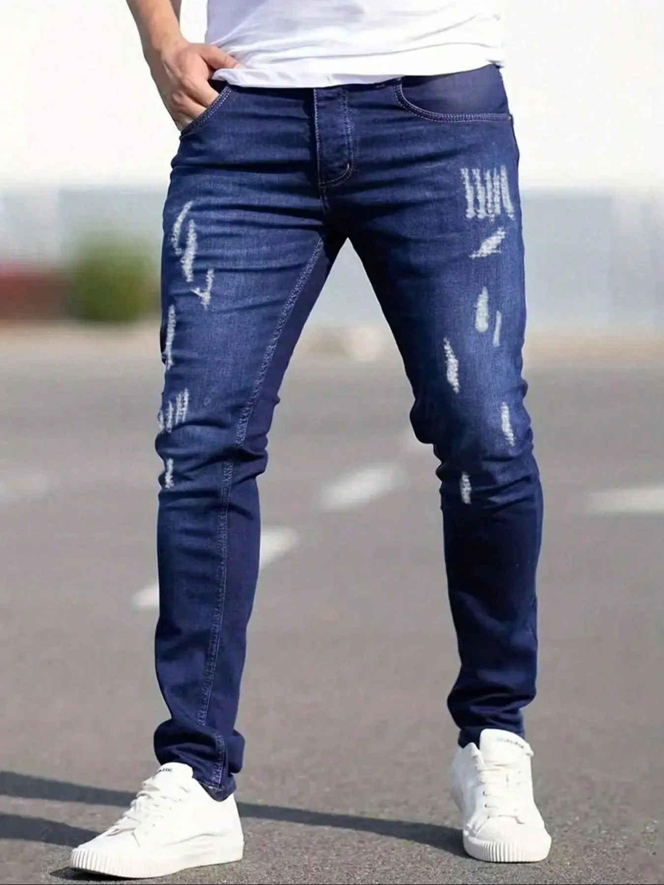 Men's Ripped Skinny Jeans, Casual Comfy Regular Fit Jeans for Daily Wear, Men's Bottoms for All Seasons, Tight Fitted Jeans, cotton
