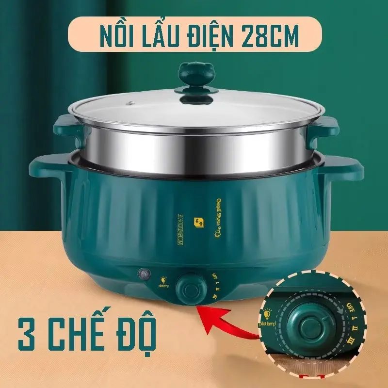 ￼Nồi Lẩu Điện Đa Năng  - , Nồi Lẩu Gia Đình Dung Tích 4L Chiên, Xao  Nấu Cơm 28cm