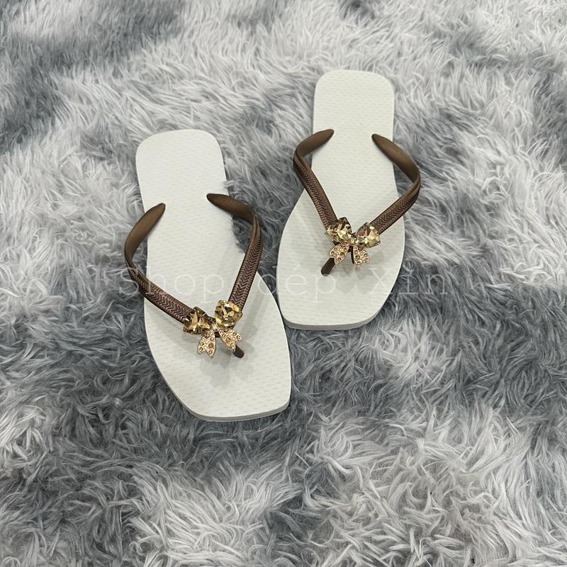  Dép kẹp xỏ ngón nữ charm NƠ mũi vuông đế cao su sang trọng bền bỉ nhiều màu lựa chọn DéP Nhung Women 