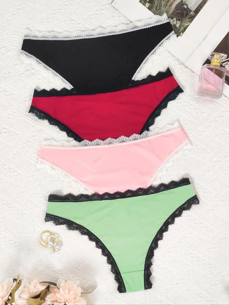 Product Introduction of Women's Colorblock Contrast Lace Bow Front Panty, Soft Comfy Breathable Heart Decor Thongs for Daily Wear, Ladies Underwear for All Seasons 13
