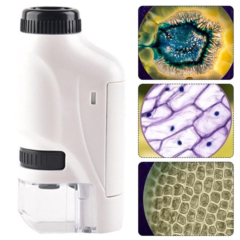 AAA Batteries Required Pocket Microscope, 60-120x Educational Mini Handheld Microscope with LED Light, Outdoor Children Stem Toy (without Battery), Portable 3
