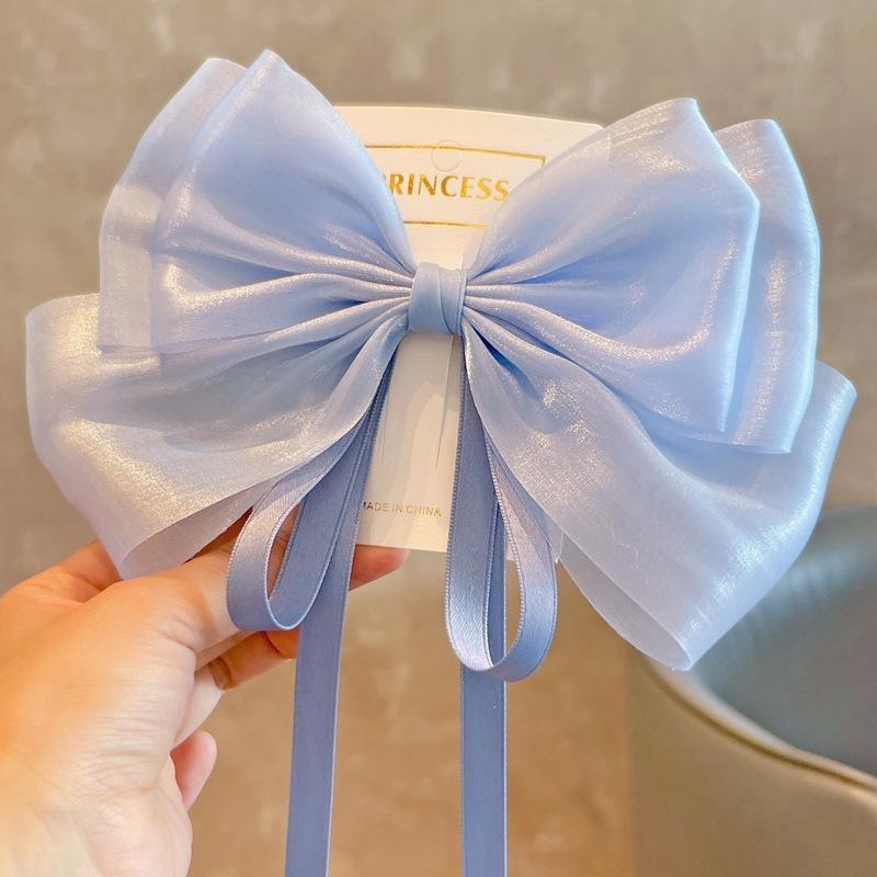 Product Introduction of Super Fairy Pearl Yarn Super Large Bow Girl Hair Clip Large Bow Girl Ribbon Hair Clip High-end Children's Hair Accessories 0