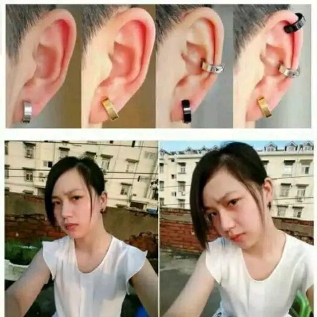 Tindik Jepit Titanium anting tanpa lubang hitam silver pria wanita piercing Anting Fake 1