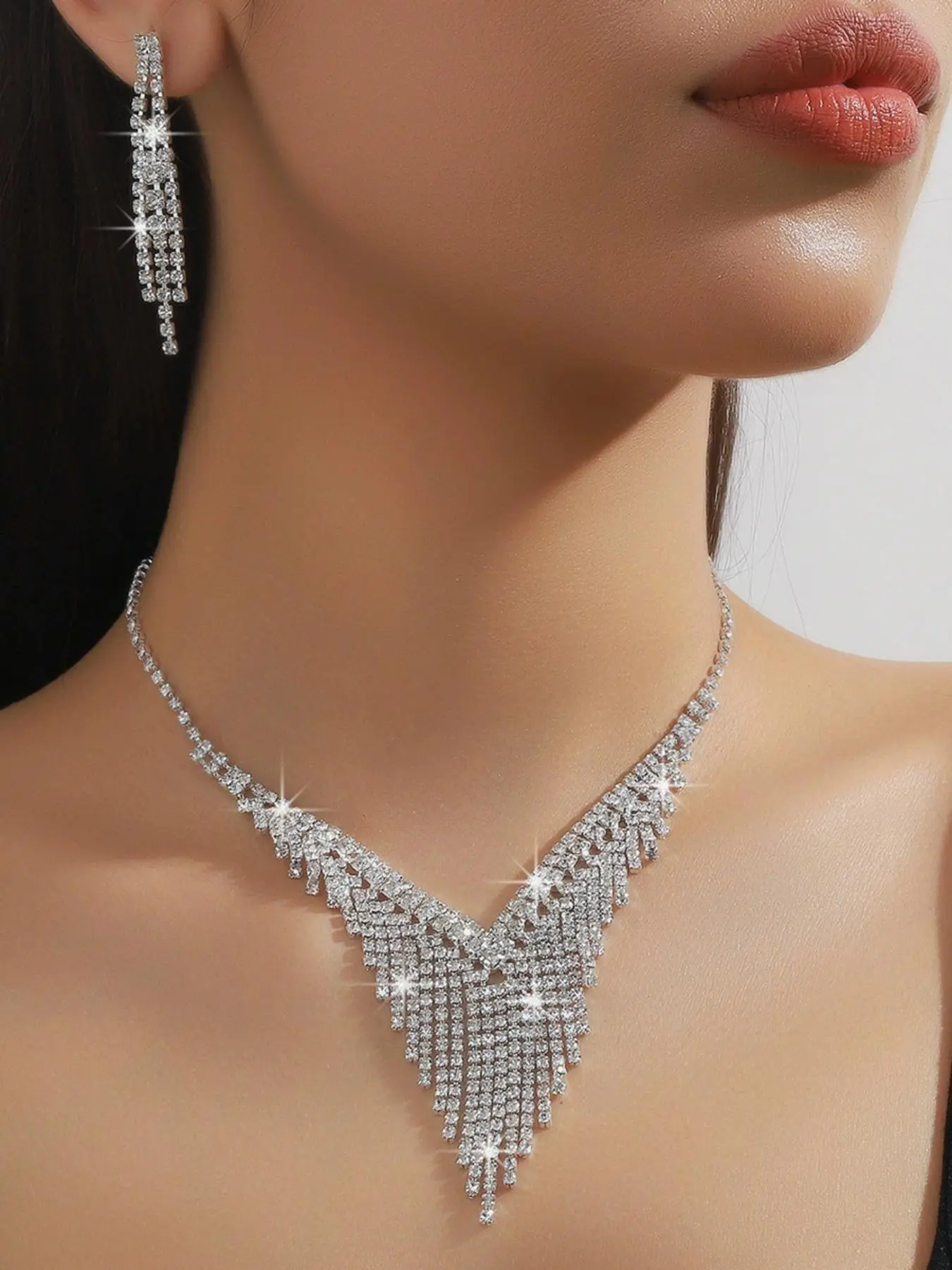 Women's Elegant Artificial Zircon Decorated Necklace/Earrings, Exquisite Trendy Jewelry, Fashionable Accessories for Party & Daily Clothing Decor