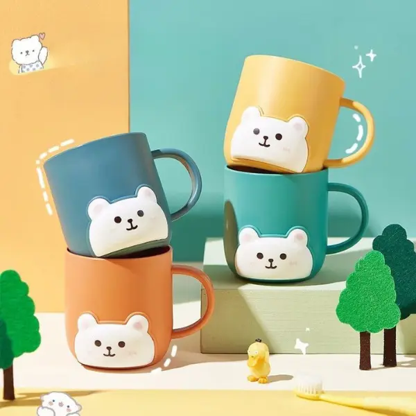 แก้วน้ำพลาสติกที่ใส่แปรงสีฟัน ลายการ์ตูนหมี ความจุใหญ่ พกพาง่าย