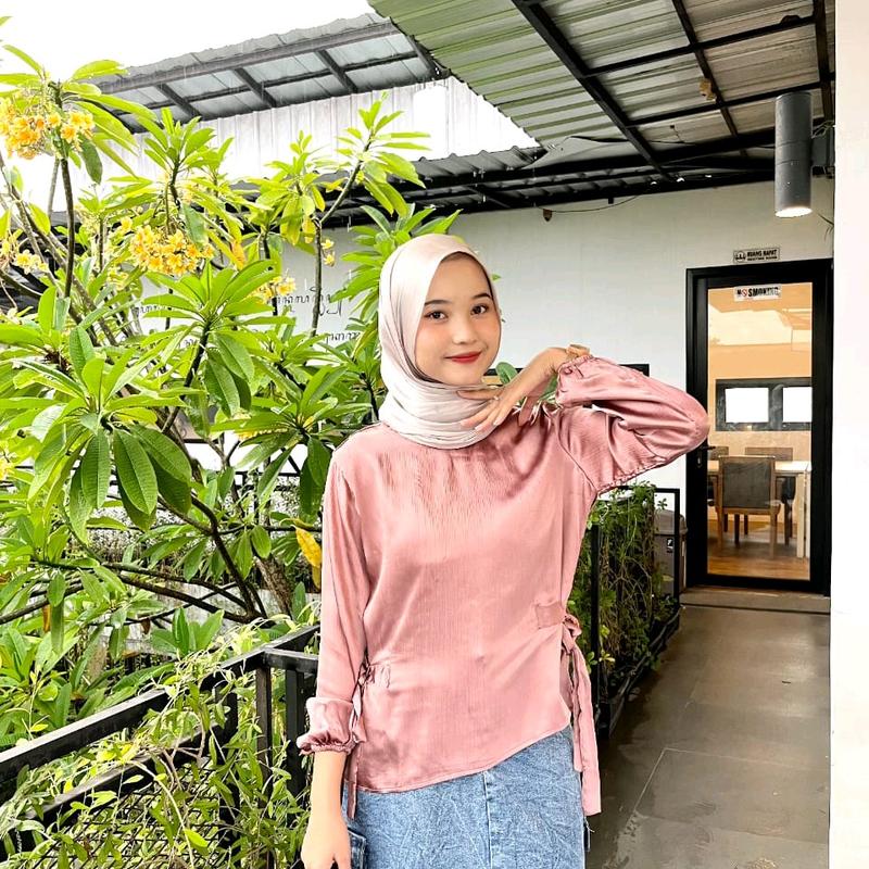 HAPPY ASMARA BLOUSE TALI SAMPING WANITA Atasan Top Baju Nyaman Panjang Satin Silk 3