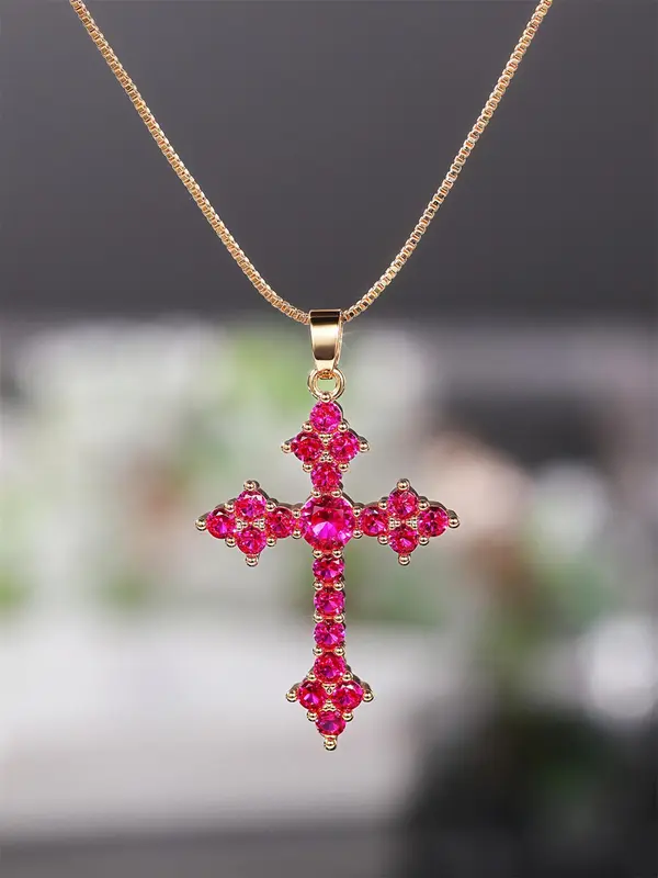 Rhinestone Cross Pendant Necklace for Women,  Fashion Jewelry for Party, Daily Clothing Decor, Trendy Jewelry for Birthday Gift 5