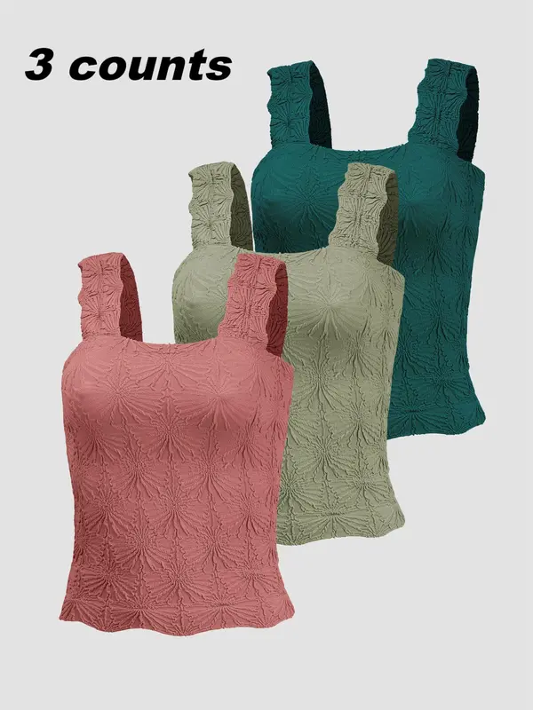 Women's Floral Embossed Sports Tank Top, Casual Solid Textured Sleeveless Sports Top for Yoga Gym Workout, Ladies High Stretch Sportswear for All Seasons, Soft Top Women 2