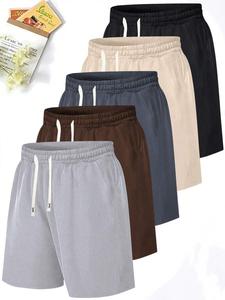 Men's Solid Color Drawstring Waist Shorts, Casual Comfy Breathable Beach Shorts for Summer, Men's Bottoms for Daily Wear