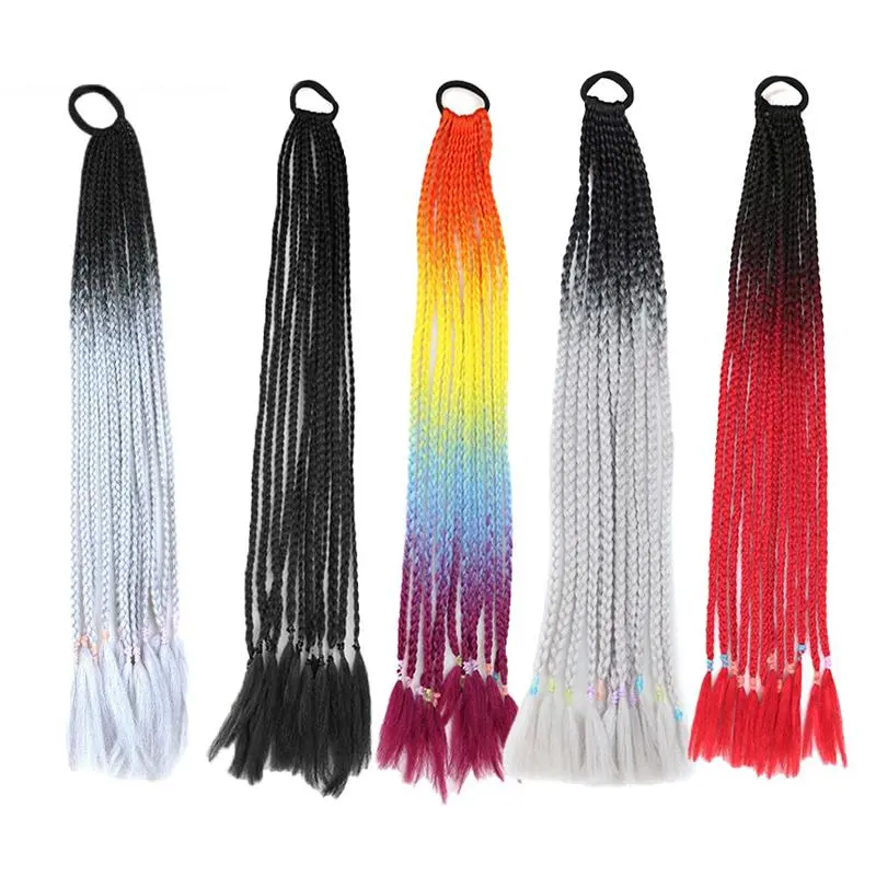 Wig Kepang Warna Gradasi Dengan Kepang Panjang Wig Kepang Wanita Tiruan Gaya Strap-On, Aksesori Rambut 60 CM Pertunjukan Panggung Cocok Untuk Dewasa Dan Anak-Anak 1