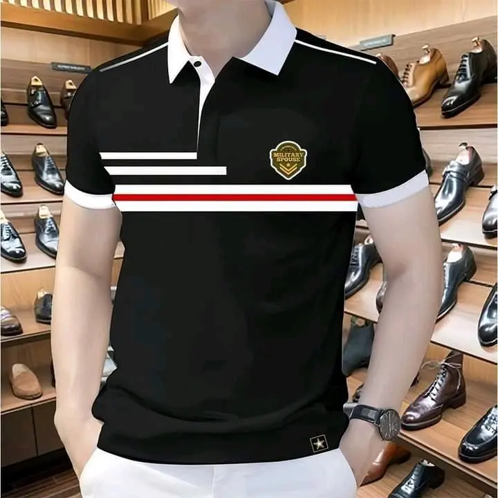 áo polo nam Menswear Có Cổ kẻ sọc thiết kế trẻ trung sang trọng chất vải mềm mịn co giãn thoáng mát Ngắn Tay Shirt