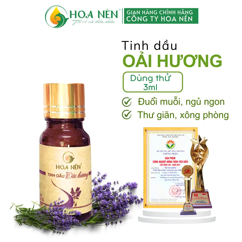 CHÍNH HÃNG -Tinh dầu Oải Hương Nguyên Chất 3ml -  Hoa Nén - Thơm phòng, ngủ ngon, an toàn