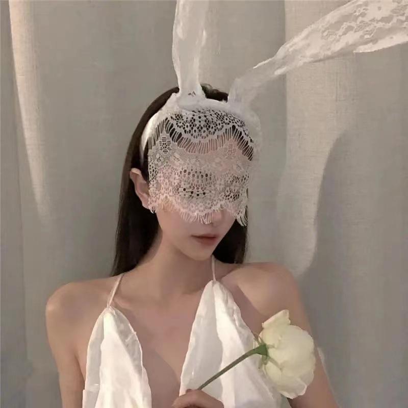 MCP077 - Bờm cài tóc tai thỏ phối mặt nạ ren dễ thương quyến rũ 1