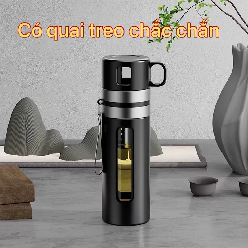 Bình Pha Trà Thủy Tinh 2 Lớp Cách Nhiệt Dung Tích 520ml Phiên Bản Nâng Cấp Có Lõi Lọc Trà Độc Lập Và Cốc Uống Có Quai Cầm Kèm Dây Treo Chắc Chắn 5