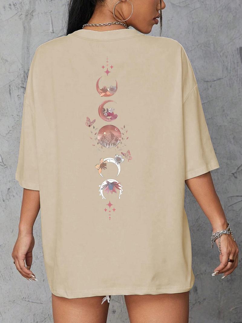 Product Introduction of Women's Mountain & Letter Print Round Neck Tee, Trendy Casual Crew Neck Short Sleeve T-shirt for Daily Wear, Ladies Summer Outfit 8