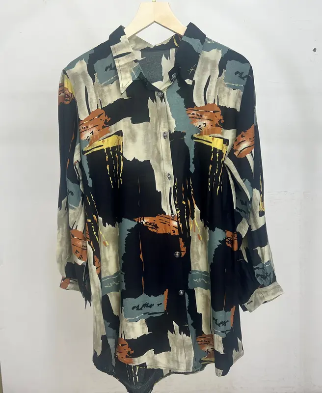 Tunik Kemeja Rayon Motif Diamond Kancing Baju Fit Tangan Balon Panjang 5
