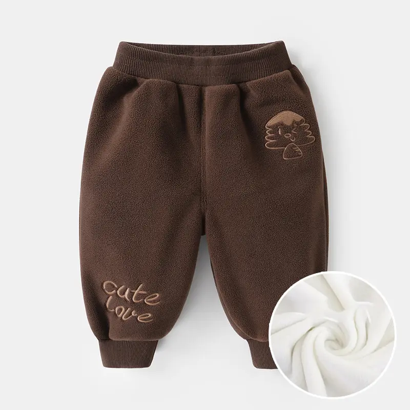 Quần dài chất nhung lông lót lông siêu mịn thêu hình cute cho bé trai và gái hàng QC - QN13 3