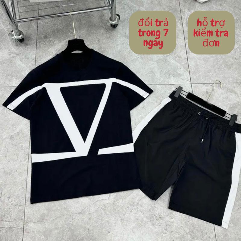 Bộ hot tren nam chữ V an thuyên chất poly dày dặn cao cấp hai màu đen trắng có thể giặt máy 【 áo thun đơn 801 trắng set nam Menswear Polo