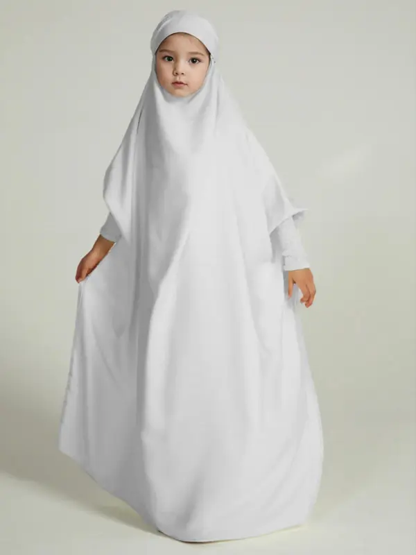 Girl's Solid Batwing Sleeve Tie Back Hoodie Abaya Dress, Modest Outfits, Casual Long Sleeve Elastic Cuff Loose Dress for Kids, Kids Clothing for Summer, Clothes for Girls, Kids Fancy Dress, Girl Clothes 5