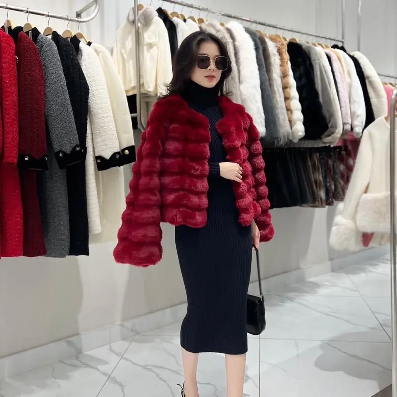 Áo Lông Quảng Châu Cao Cấp - 805 Lông Tuyết Mềm  Women Top Jacket Mùa Đông Kem 6