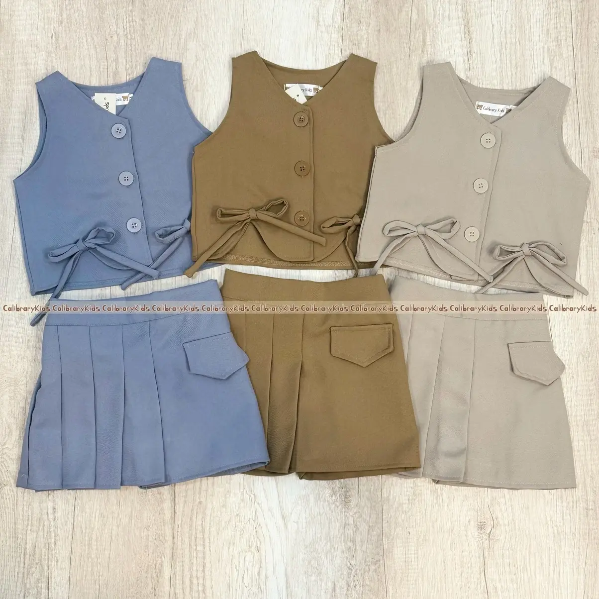 ￼[COD] CalibraryKids   Set  Jisoo Vest Skort 1-4Tahun | setelan anak perempuan | set anak cewek | fashion anak | blazer celana rok anak