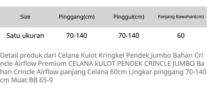 Product Introduction of Celana kulot JUMBO pendek dari bahan cringkel berkualias bisa di pakai sehari-hari Shorts Wanita 0