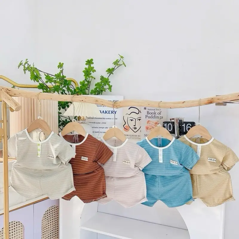 B18 Combo 3-5 Bộ tăm lụa cổ trụ cộc tay mềm mịn thoáng mát cho bé size 6-16kg