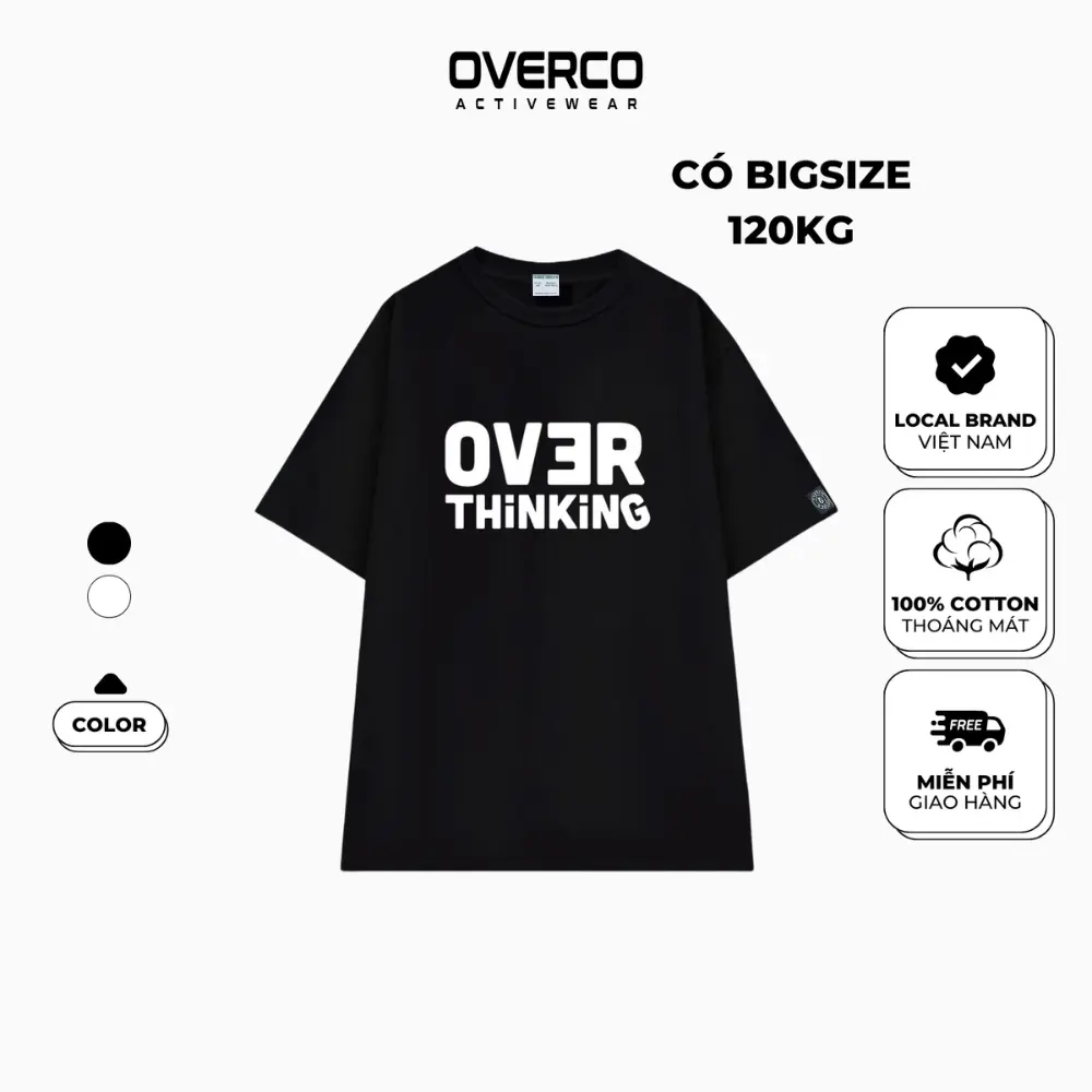 Áo Thun In Chữ OVERTHINKING Overco Nam Nữ Vải Cotton Mềm Mịn Thoáng Mát Không Xù Lông