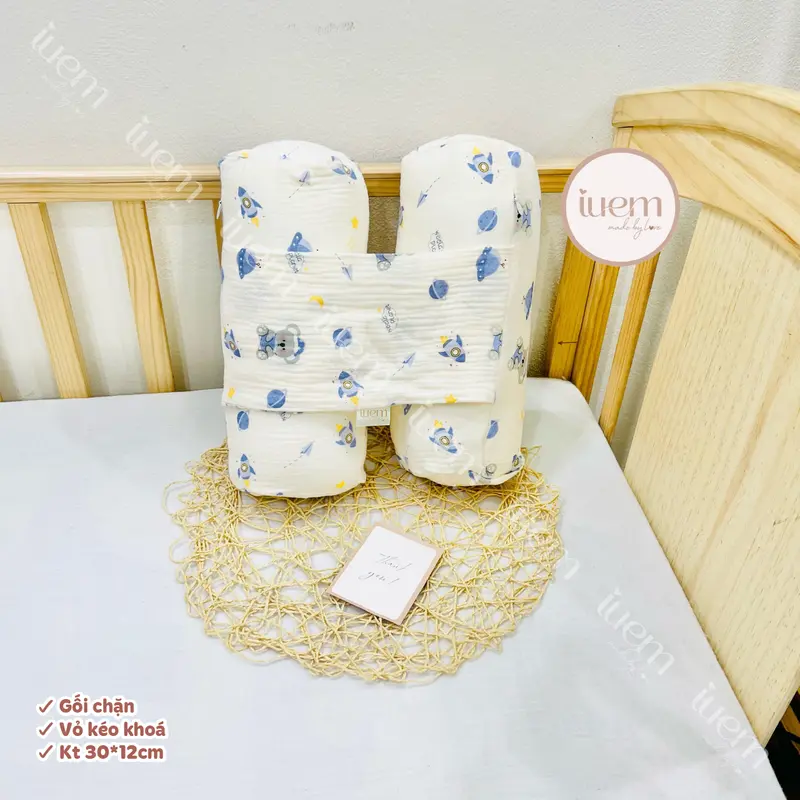 iuem gối chặn sơ sinh vải xô Muslin mềm thoáng, lõi bông chắc chắn, giúp bé sơ sinh không bị giật mình, 7