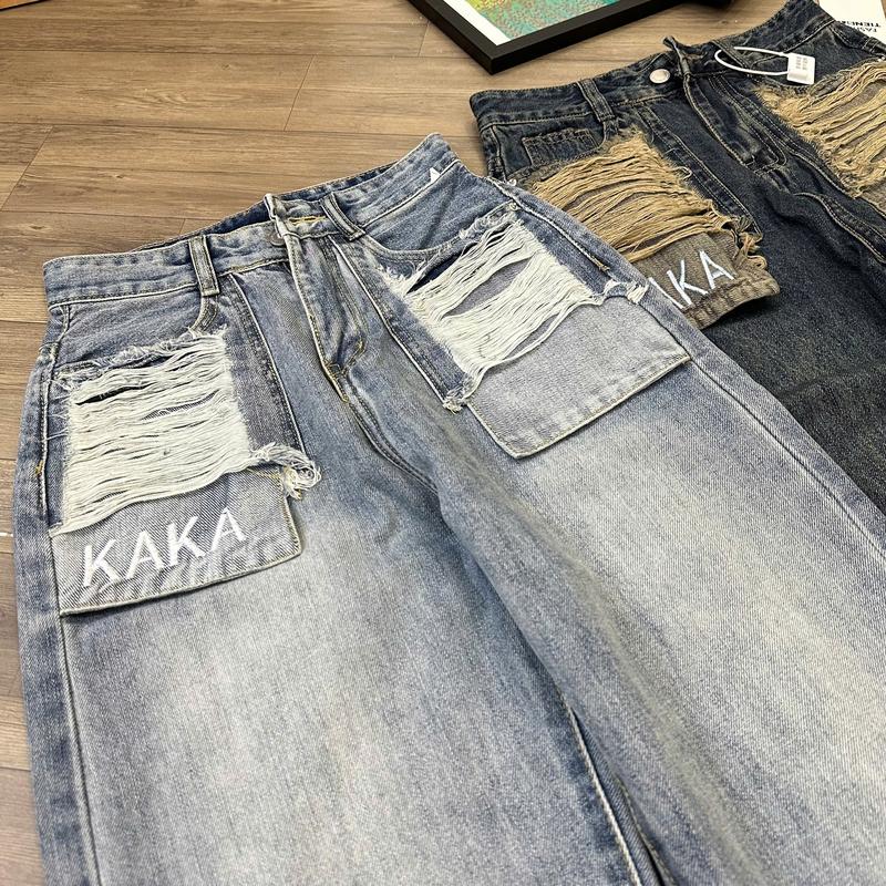 (Bigsize 75kg) Quần Baggy Jean Nữ Lộ Túi Thêu KaKa-Có Túi Rách Cào Denim Women 4