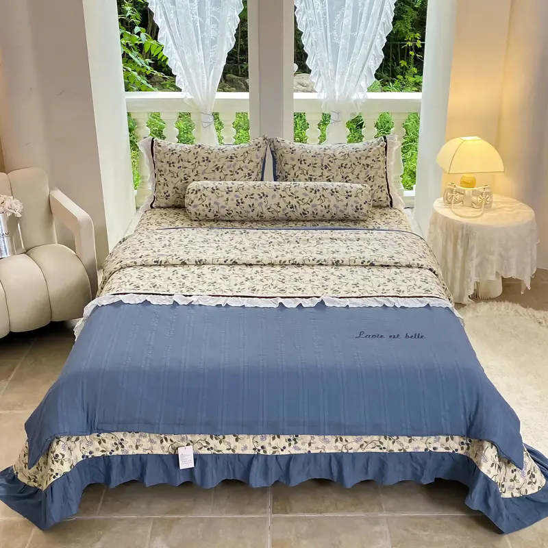 Bộ Chăn Ga Gối COTTON ĐŨI SỢI TRE MarkJacob - Set 5 món ( ga trần phủ - vỏ chăn trần có khoá - 2 vỏ gối - 1 vỏ ôm khoá sườn) 5