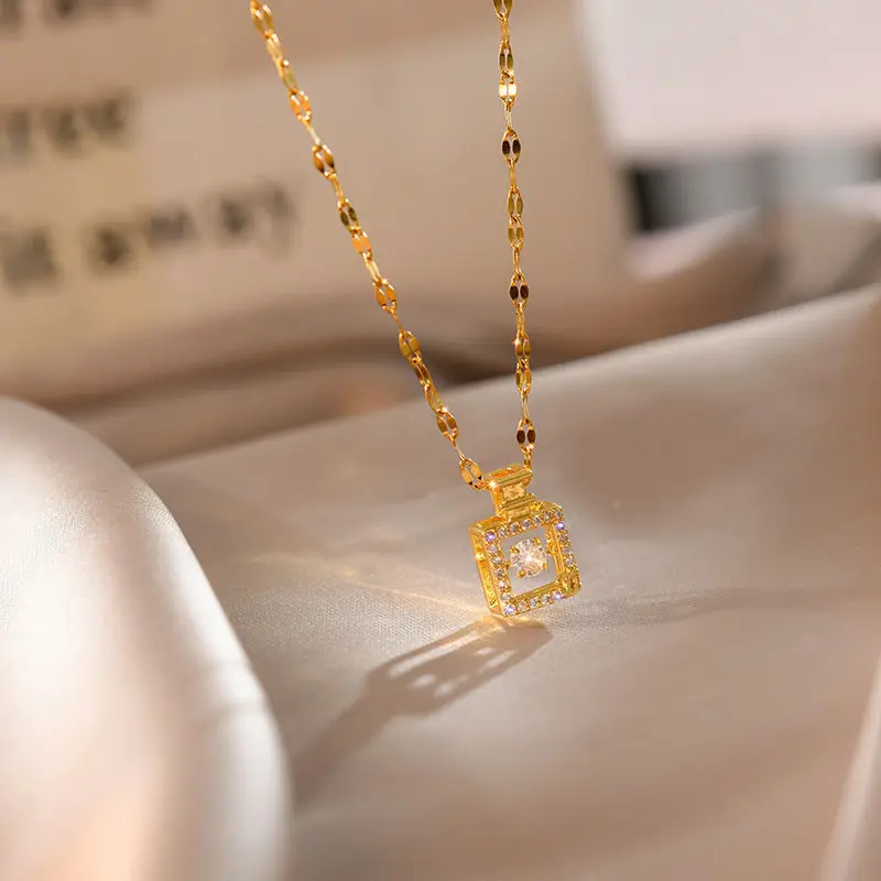 Small Perfume Bottle Collarbone Chain Niche Design Sense of Spirituality Titanium Steel Necklace Pendant Jewellery
