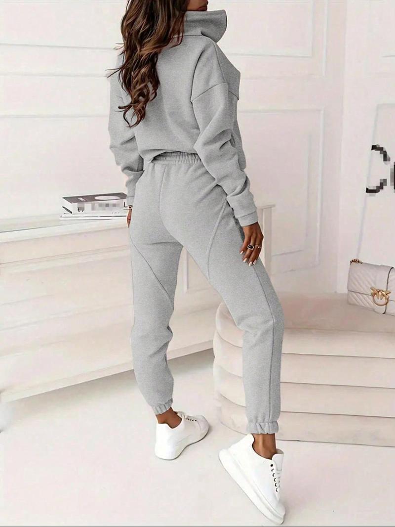 Product Introduction of [2024]Two-piece Set Women's Solid Zip Up Sweatshirt & Pants, Casual Long Sleeve Stand  Collar Sweatshirt & Trousers for Fall & Winter, Women's Clothes for Daily Wear 8