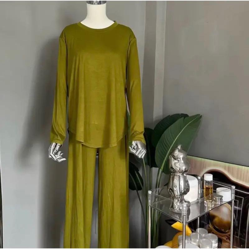Product Introduction of Bộ Vạt Bầu Tay Dài Quần Ống Rộng 45-75kg Nữ Women - Chất Liệu Thun Cotton Chính Phẩm 100% mịn mát - Top Ong Áo Jacket Voi 3