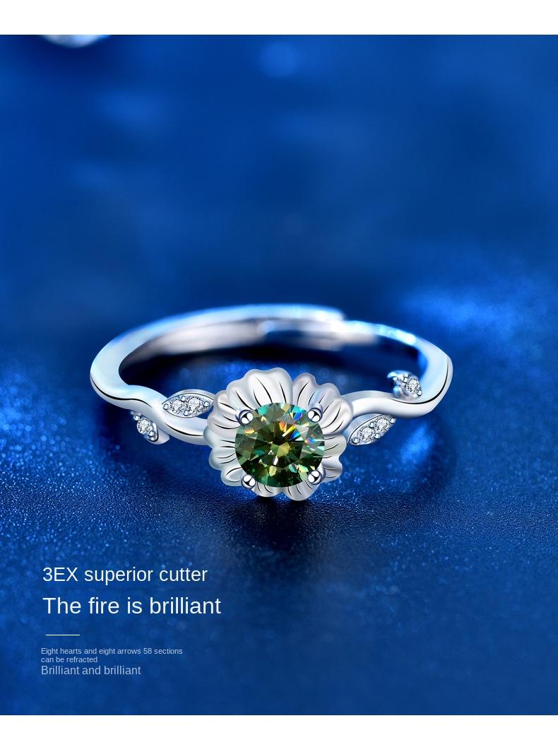 925 Sterling Silver Sunflower Ring with Green Moissanite4