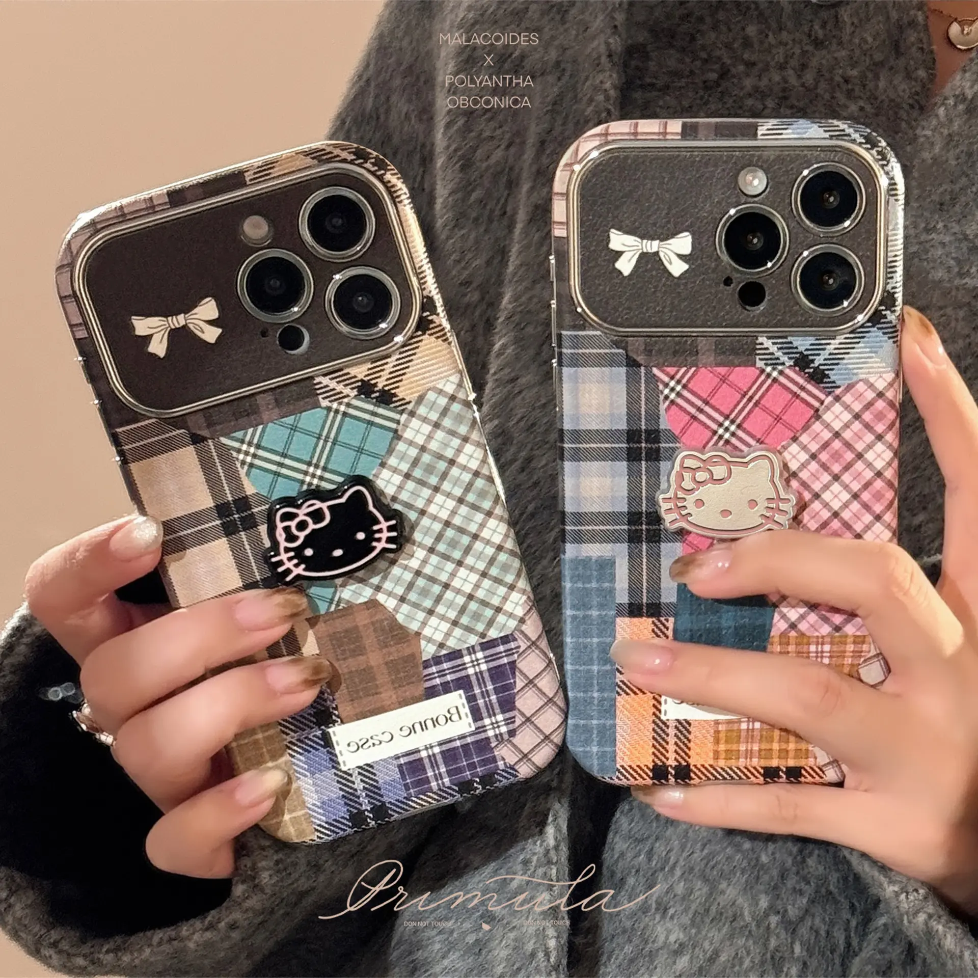 Sanrio Hello Kitty Retro stripes lattice Plating Phone Case For iPhone 16 15 14 13 12 11 Pro Max 16 Plus Case Cute Cartoon Cover iphone 16 plus  case phone  film phone  film
